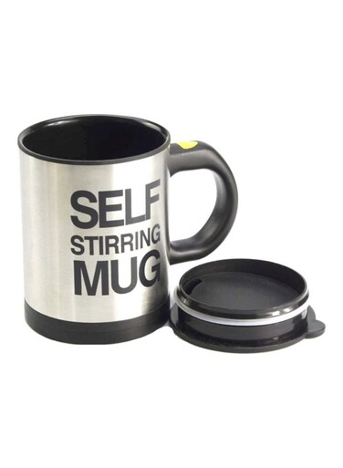 Stirring Mug With Lid Silver/Black 11.5x8.8cm