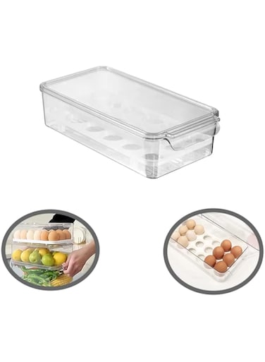 PESCADOR Multipurpose Egg Container 18 Egg Holder Acrylic Plastic Transparent Storage with Lid Removable Egg Tray Stackable BPA Free Perfect for Fridge Organization (1)