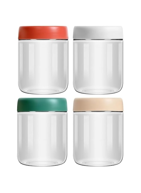 KayzOn 4-Pack 16oz Glass Jars with Screw Lid for Overnight Oats Condiment Salad Dressing Sauce Baby Food Kids Meal Containers Candle Canning Spice Leak Proof Storage Containers Airtight- Reusable