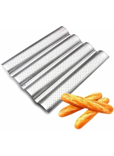 Amyli 4 slots Loaves Loaf Bake Mold Tin, Non-Stick Rectangle Bakeware Non-Stick Baking Pan for Home Baking Bread Cake or Pies, Home Carbon Loaf TinToast Cooking Bakers Molding Waves Silver Steel Tray