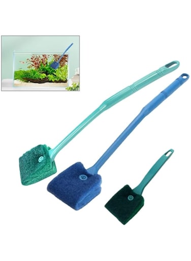 Mumoo Bear 3 PCS Double-Sided Aquarium Fish Tank Algae Cleaning Brush with Non-Slip Handle, Sponge Scrubber Cleaner for Glass Aquariums and Home Kitchen
