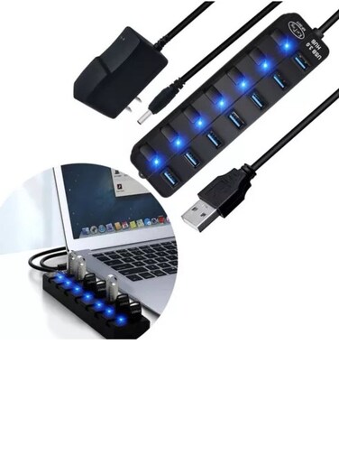 USB 3.0 hub with power adapter 7 port cable about 120cm black