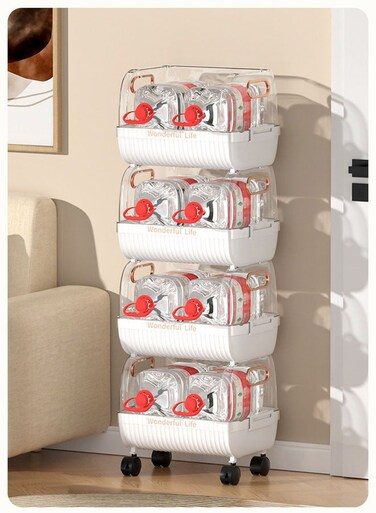 4 Tier Floor-Standing Kitchen Storage Rack with Removable Vegetable Basket