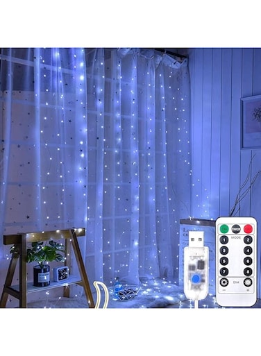 Joyzzz Curtain Lights, 300LED 3&times;3m Waterproof Curtain Lights with USB Powered Remote, Curtain String Lights with 8 Lighting Modes, Fairy Curtain String Light for Bedroom, Wedding, Home Decorations