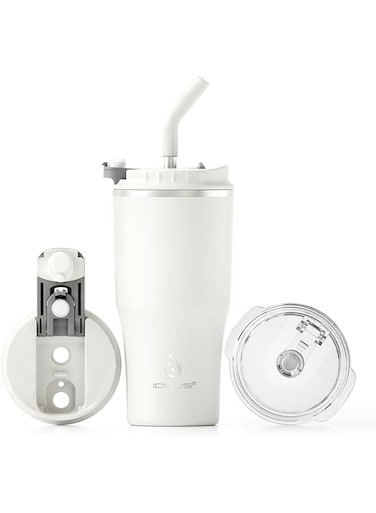 Ideus Insulated Tumbler with Leakproof Lid &amp; Straw, 540ml Double Walled Stainless Steel Eco-Friendly Reusable Coffee Cup Thermal Travel Mug for Cold and Hot Beverages (Cream White)