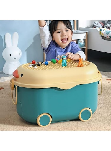 Mumoo Bear Kids' Toy Storage Box Baby Clothing Organizer Large Capacity Plastic Storage Box Cute Design with Building Block Cover for Clothes Food Snacks Toys and Picture books (Blue)