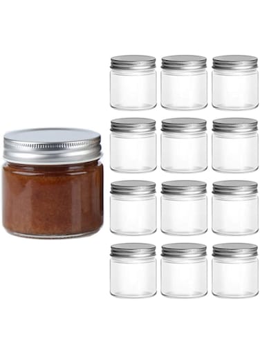FUFU Mason Jars with Airtight Metal Regular Lids(5oz/150ml), Sealed Clear Glass Canning Jars with Wide Mouth for Spices, Honey, Jam, Jelly, of 12 (200ML)