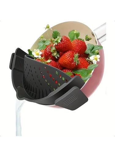 Kitchen Gizmo- 1pas Clip-on Silicone Strainer for Pots And Pans - Multi-purpose Pasta, Vegetable And Fruit Strainer with Metal Clip, Food-grade Silicone - Heat Resistant Colander for Vegetables and Noodles - Kitchen Gadgets for Cooking - Space-Saving Design