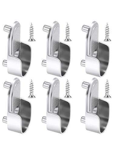 SYOSI 6 Pcs Oval Wardrobe Hanging Rails Fittings, Wardrobe Pole Fittings, Wardrobe Rod Bracket Bracket for Wardrobe Shower Curtain Closet Curtain Wardrobe Closet, Polished Chrome Finish