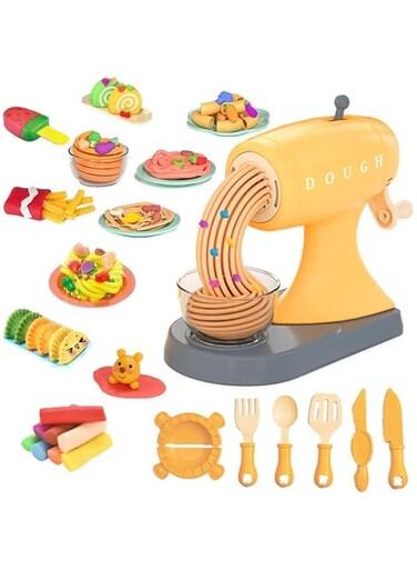 SYOSI Dough Kit for Kids, Dough Play Toys Noodle Maker, Kitchen Set Pasta Maker for Kids Birthday Weekend Party Pretend Gift for Toddler 3 4 5 6 7 8