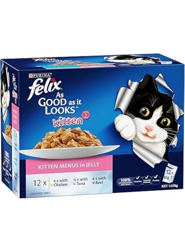 Purina Felix Kitten As Good As It Looks Kitten Menus in Jelly Wet Cat Food (85g, Pack of 12)