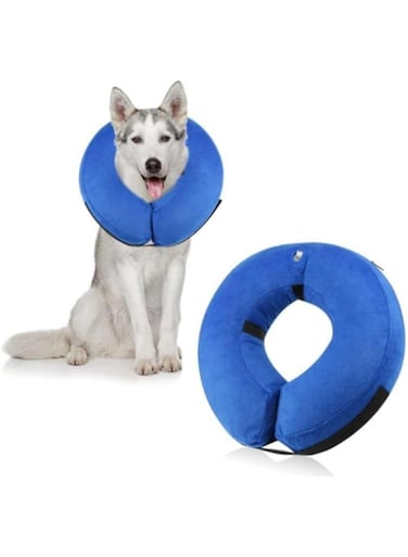 DELIFUR Inflatable Dog Collar Cone - After Surgery Soft Protective Recovery Dog Elizabethan Collar with Adjustable Strap for Small Medium Large Dog Cat from Biting and Licking (Small)