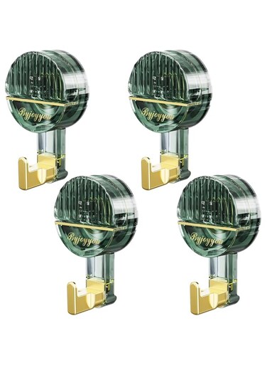 Azonee 4 Pack Suction Hooks, Vacuum Suction Cup Hooks Adhesive Free, Removable Heavy Duty Hooks, No punching Wall Hooks for Kitchen, Bathroom and Living Room, Green
