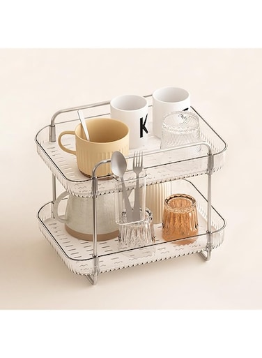 NALACAL Countertop Mug Rack with Drain Tray, 2 Tier Cup Mug Rack Coffee Bar Drying Holder Stand, Multi-Functional Kitchen Storage Organizer for Glasses, Tumbler, Teacups, Spice Rack