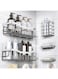 Tiokkss Shower Caddy 5 Pack, Adhesive Bathroom Organizer for Bathroom Storage&amp;Kitchen, No Drilling, Large Capacity, Rustproof Stainless Steel Bathroom Organizer Shelves for Inside Shower Rack Sliver