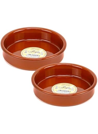 REGAS Spanish Round Clay Dish Handmade Mud Multipurpose Kitchen Dining Tableware Natural Mud Pot Brown Color (11.5 CM, 2, Pcs)