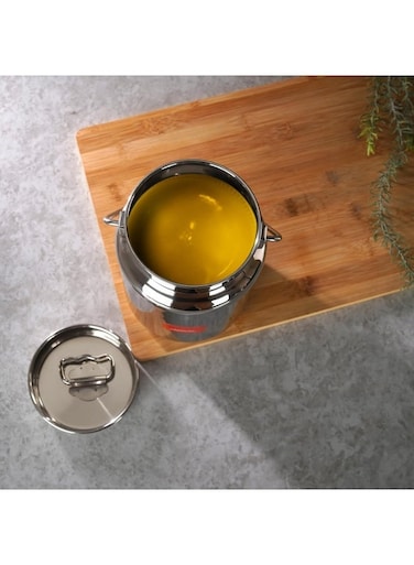 Stainless Steel Akhand Jointless Milk Can with Lid   2000 ml Capacity, 13 cm Diameter   Durable Oil Pot and Milk Barni for Kitchen Storage   Ideal for Storing and Carrying Milk, Oil and Ghee