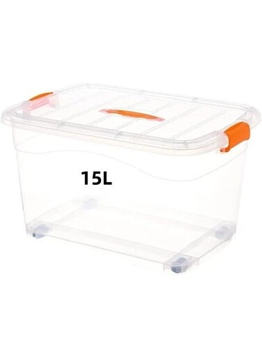 Box 15L With Lockable Lid &amp; Wheels Clear Plastic Organizer, Transparent Box Storing Clothes, Toys, Tools, Medicine, Office Supplies, Documents, Arts &amp; Crafts, Kitchen Etc