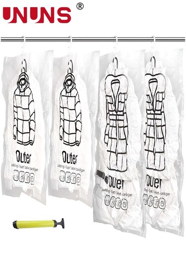 Hanging Closet Organizer,4-Pack Hanging Vacuum Space Saver Bag With Hangers,Vacuum Seal Storage Bag With Suction Pump,Space Bags Vacuum Bag For Sweater,Coat,Suit