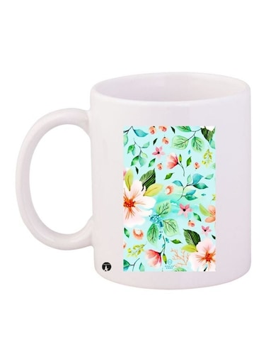 Floral Printed Coffee Mug White/Blue/Pink 11ounce