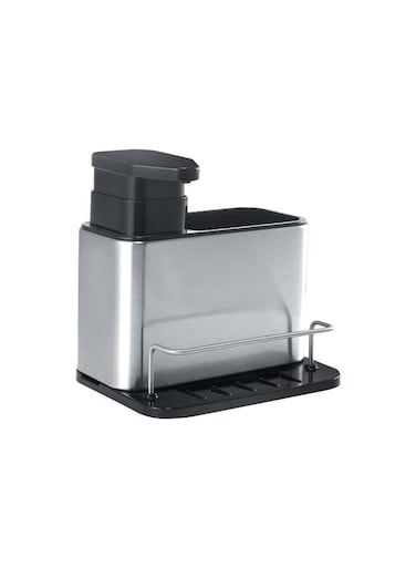 Sink Caddy- RF12242  Versatile Refillable Dispenser for Liquid Soap, Innovative Design with Sponge, Scrubber Holder  Effortless Dispensing, Perfect For Kitchen Use  Silver and black Silver/Black