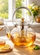 Glass Teapot Borosilicate Heat Resistant with Stainless Steel Infuser Gold Design Glass 1600ml