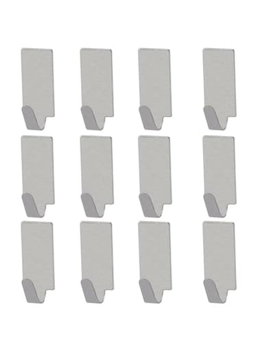 12 Pack Self-adhesive Hooks, Heavy Duty Stainless Steel Wall Holder for Kitchen Bathroom