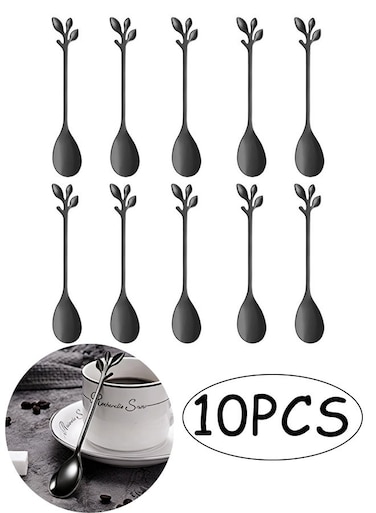 Coffee Spoons Stainless Steel Ice Cream Spoons 4.7 inch Tea Demitasse Stirring Spoon Smooth Edges Dishwasher Safe Mini Leaf Sugar Spoons for Dessert, Family Parties, Pack of 10