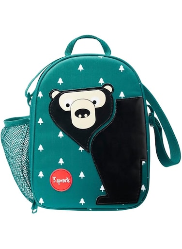 3 Sprouts Insulated Lunch Bag for Kids - Reusable Tote with Shoulder Strap, Handle and Pockets, Bear/Black/Teal, one size