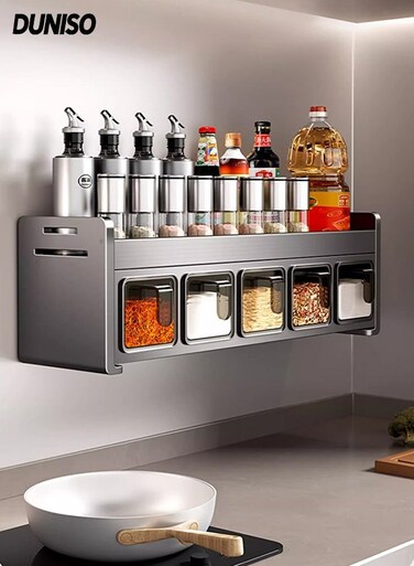 Versatile Spice Jar and 4 Seasoning box with handle ,Wall-Mounted Spice Rack for Kitchen , or Countertop Pantry Storage
