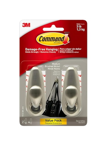 Command Medium Forever Classic Metal Hook, Medium, Brushed Nickel, 2-Hooks,4 Strips Decorate Damage-Free