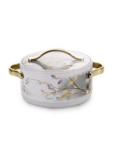 Bethany Deluxe Insulated Casserole   Plastic Hotpot with Stainless Steel Inner Lid   Double Wall Food Warmer   Floral Design with Gold Handles- AUTUMN 1500ML