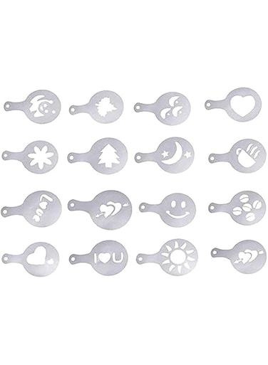 16 Plastic Pieces 16 Type Coffee Machine Barista Stencils Template Strew Pad Spray Print for nescafe