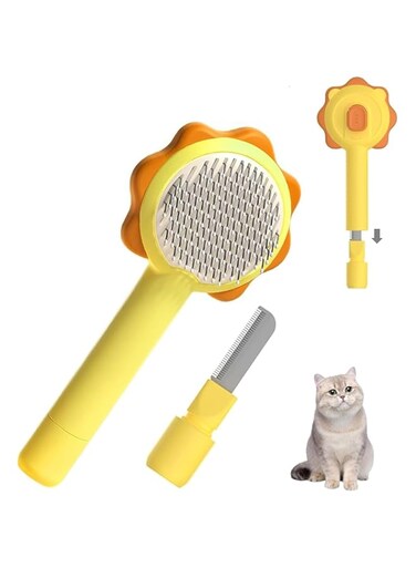 HASTHIP Pet Hair Brush,Cats Dogs Brushes for Long Haired &amp; Short Hair, with Comb and One-Button Removal of Undercoat Mats Self Cleaning Slicker Brush, Supple Stainless Steel Bristles for Cat &amp; Dog