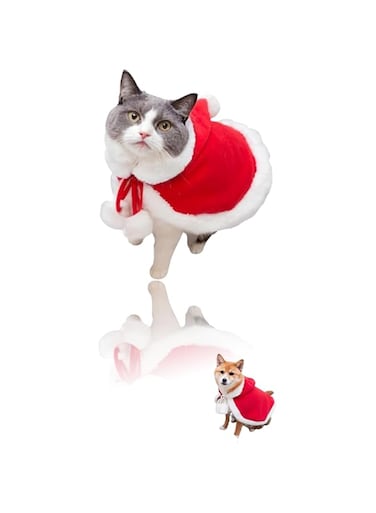 Sweet seven Pet Christmas Costume - Red Cape with Santa Hat, Funny and Thick Costume Accessory for Cats and Small Dogs (Medium Size)