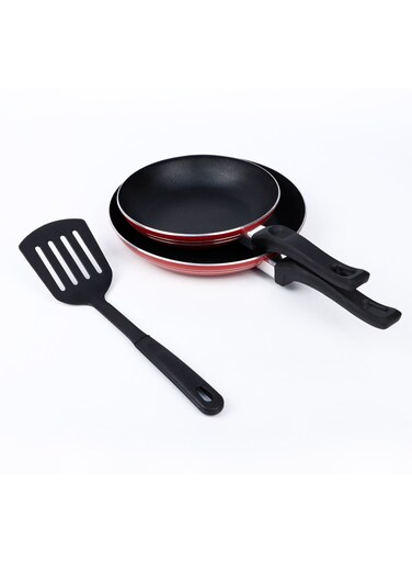 3pc Nonstick Frypans 20cm 24cm Induction Cooktop compatible with Spatula Cookware Combo Set