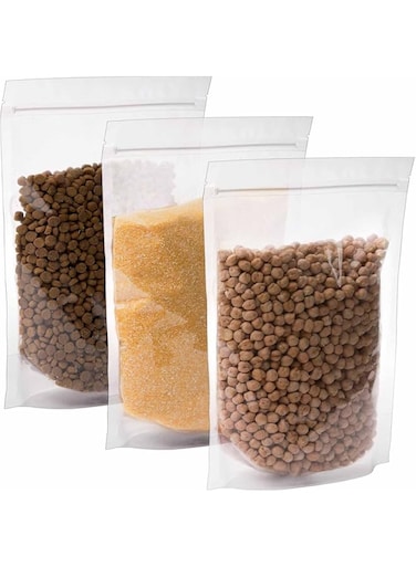 Tazweeq 7 x 10.25 Inch Clear Stand-Up Food Bag with Re-sealable Zipper, Heat Sealable Bag for Food Storage (100 Pcs)