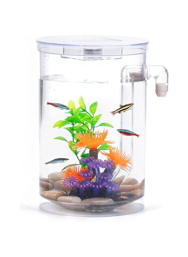 360 Aquarium Tank, LED Fish Tank Betta Fish Tank Self Cleaning Desktop Aquarium DecorAquarium Mini Aquarium Decor Compact Fish Tank Aquarium Starter Kit for Office Home Room Decor