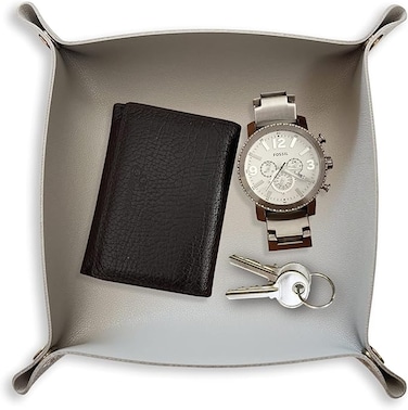 LEART Valet Tray - Small &amp; Compact Catchall Tray   Desk, Bedside, Home Entrance Entryway Organizer   Valet Tray for Keys, Coins, Stationary, Jewellery (Grey)
