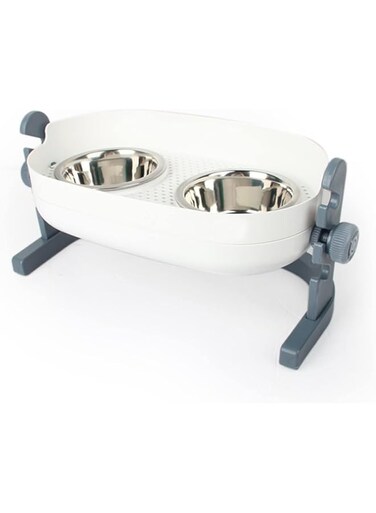 Tazweeq Height Adjustable Cat Elevated Bowls Stainless Steel, Dog Food Water Bowls, Height Adjustable Cat Feeder Mess Proof Pet Feeding Bowls for Small to Large Size Cats