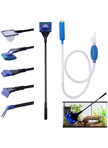 NeoStyle Aquarium Fish Tank Cleaning Kit,5 in 1 Aquarium Cleaning Kit,Manual Siphon Pump Drainage Cleaning Kit,Sand Cleaning Algae Scraper (6pcs(5 in 1 Clean Algae Scrapers+Siphon Vacuum))
