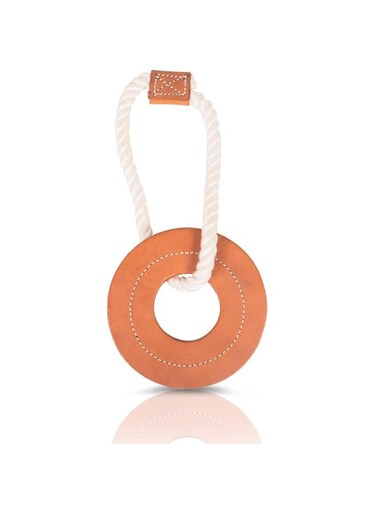Circle Shaped Premium Natural Suede Leather &amp; Rope Chew Toy for Medium to Large Dogs   Durable, Non-Toxic, Interactive Pet Toy