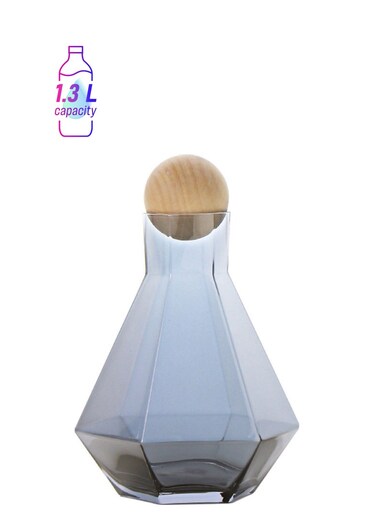 Glass Water Bottle With Six Edge And Wooden Stopper Grey