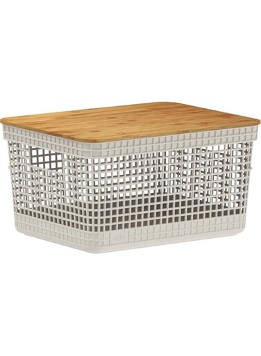 OU Basket Organizer Grid w/Bamboo Cover 8L Beige OR