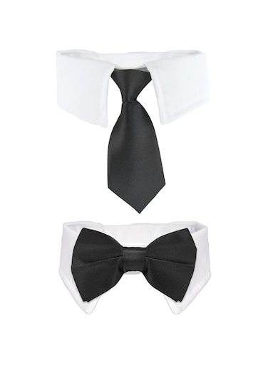 Koolmox Bow Ties for Dog, Black Dog Necktie and Bowtie Collar for Dogs Cats Tuxedo Tux Outfits, Wedding Birthday