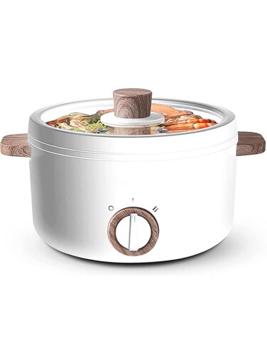 Angju Electric Hot Pot, 1.5L Mini Multifunction Electric Cooker for Shabu-Shabu, Stir Fry, Noodles, Pasta, Nonstick Frying Pan for Saut&eacute;, Dual Power Control Ramen Cooker for Dorm and Office