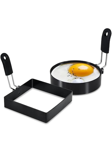 LXLOVESM 4'' Round+Square Egg Rings Set with Silicone Handle, Stainless Steel Egg Cooking Rings，Nonstick，for Frying Eggs and Egg Mcmuffins, Egg Mold for Breakfast
