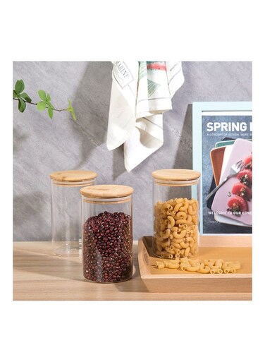HOME Pismo Glass Storage Jar Bamboo Lid Clear 1000 ml Glass Simple Food Container Modern Food Or Spice Storage
