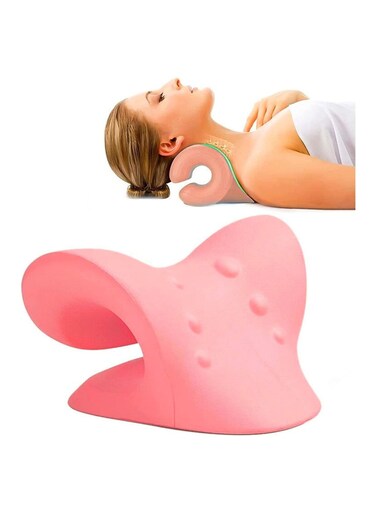 AMBITION Neck and Shoulder Relaxer, Cervical Traction Device for TMJ Pain Relief and Cervical Spine Alignment, Chiropractic Pillow, Neck Stretcher, Neck pillow (Pink)