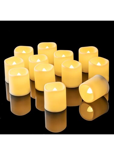 Homemory 12PCS Auto Timer Flameless Votive Candles, Flickering Battery Operated LED Tealight Candles, Realistic Electric Fake Tealight Candles for Wedding, Table, Outdoor(Battery Included)